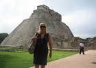 Rear view of the Pyramid of the Magician, front view of Rachel. : Cancun Sept 2012